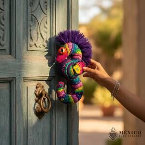 Mexican hand embroidered seahorse shape decorative  12x7in